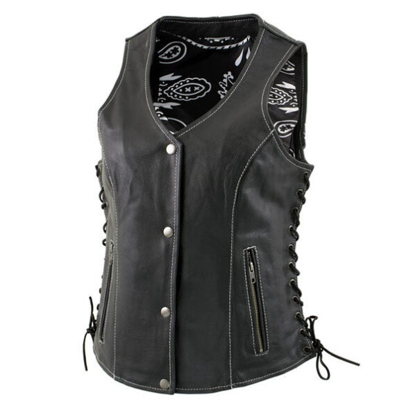Ladies-Paisley-Black-Leather-Vest-with-Side-Lace-Adjustment-2-600×600