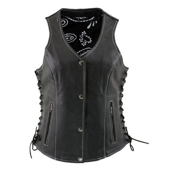 Ladies-Paisley-Black-Leather-Vest-with-Side-Lace-Adjustment-600×600