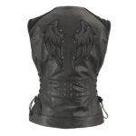 Ladies-Winged-Black-Studded-Leather-Vest-with-Side-Laces-and-Reflective-Wings-600×600