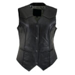 women's black leather vest