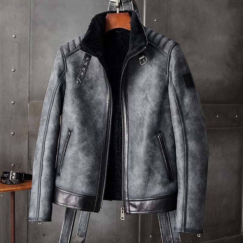 Mens Gray B3 Shearling Bomber Jacket