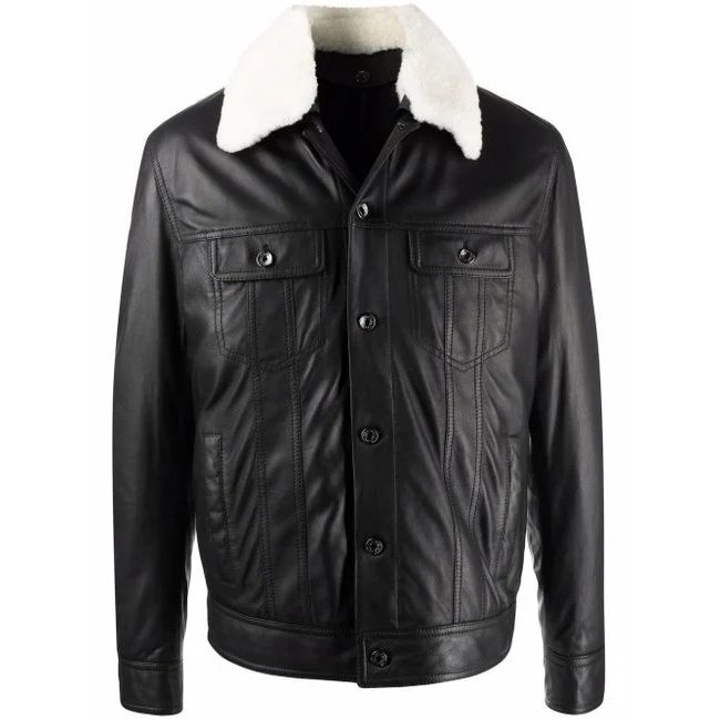 Men's Black Shearling-collar Jacket