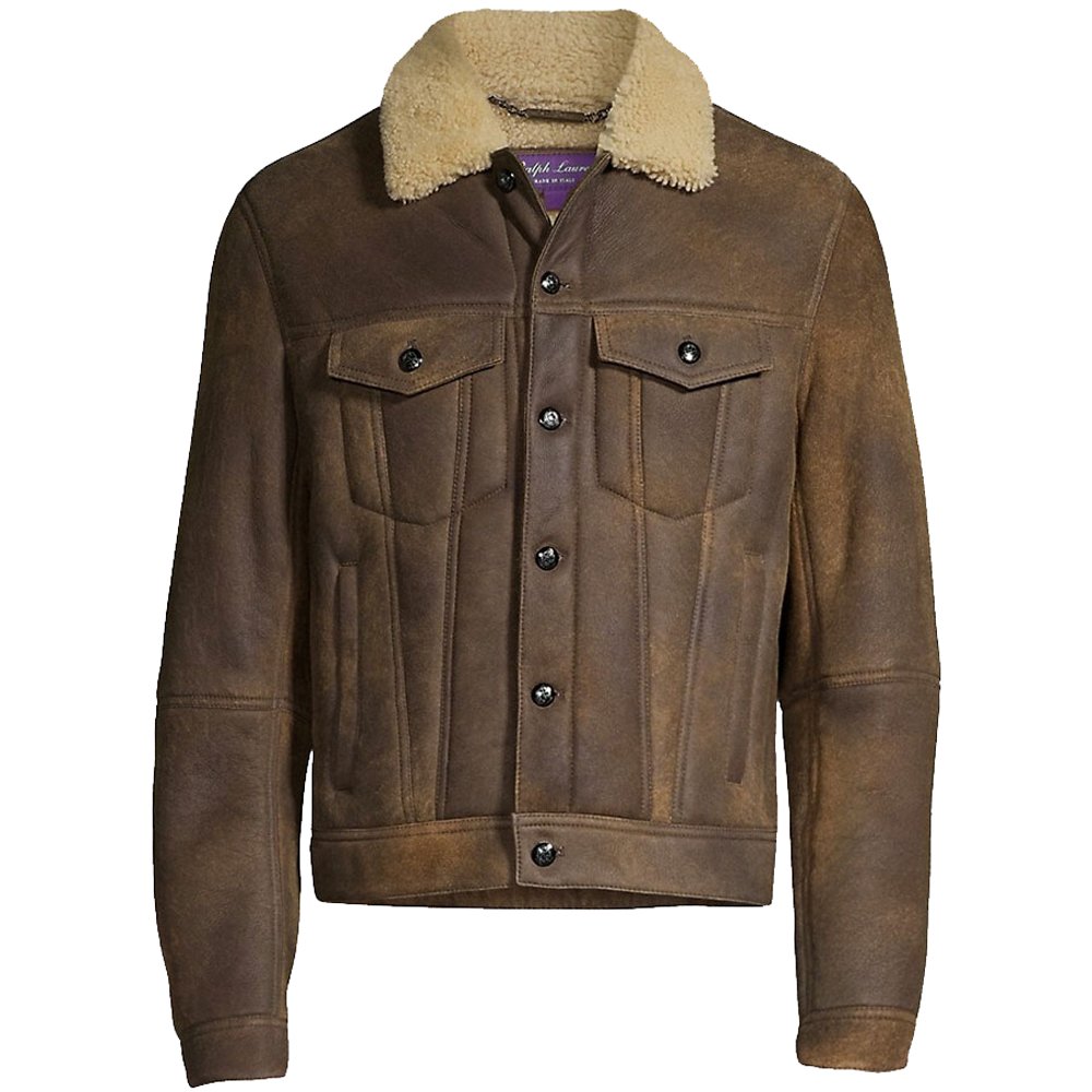 Brown Shearling Collar Trucker Jacket