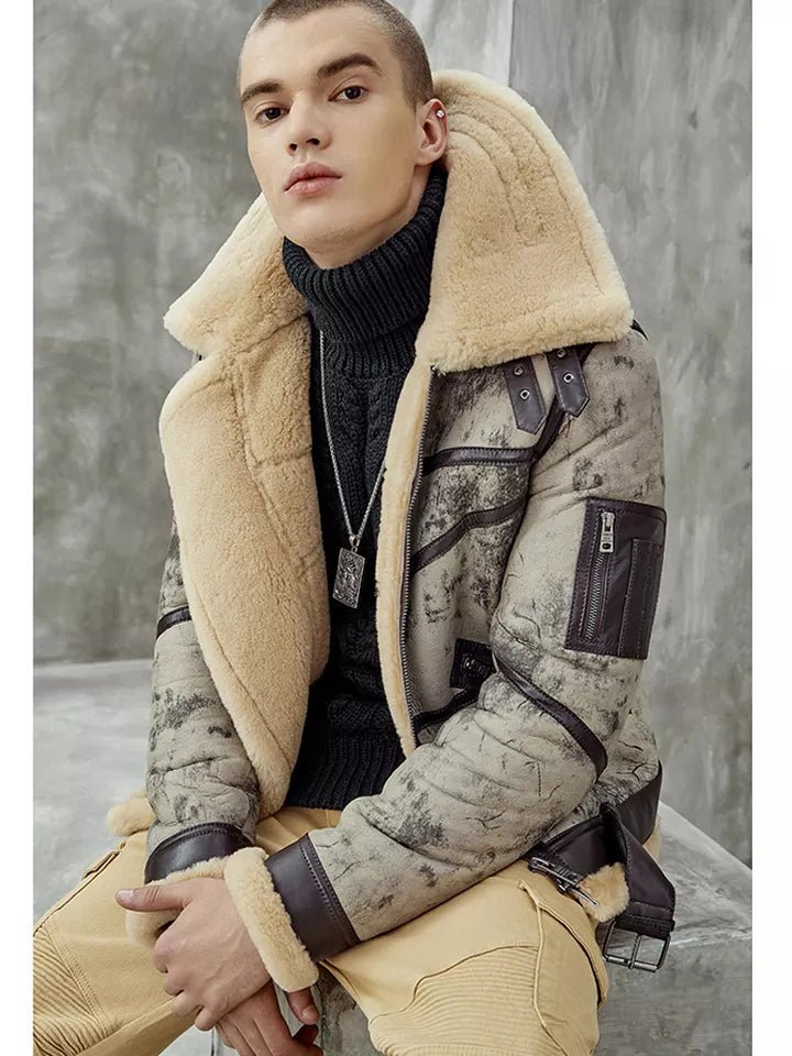 Men’s Aviator B3 Flight Bomber Biker Bomber Premium Shearling Jacket 2022