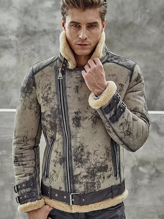 Men’s New B3 Flight Aviator Biker Bomber Premium Shearling Coat Jacket 2022