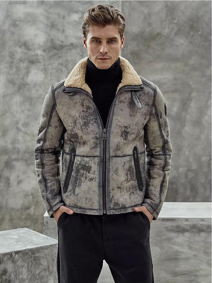 Men’s Aviator B3 Flight Fur Bomber Premium Shearling Coat Jacket