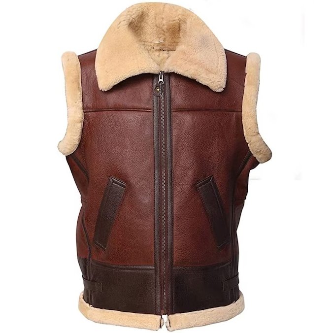 Mens Aviator B3 Shearling Sheepskin Leather Bomber Flying Pilot Vest