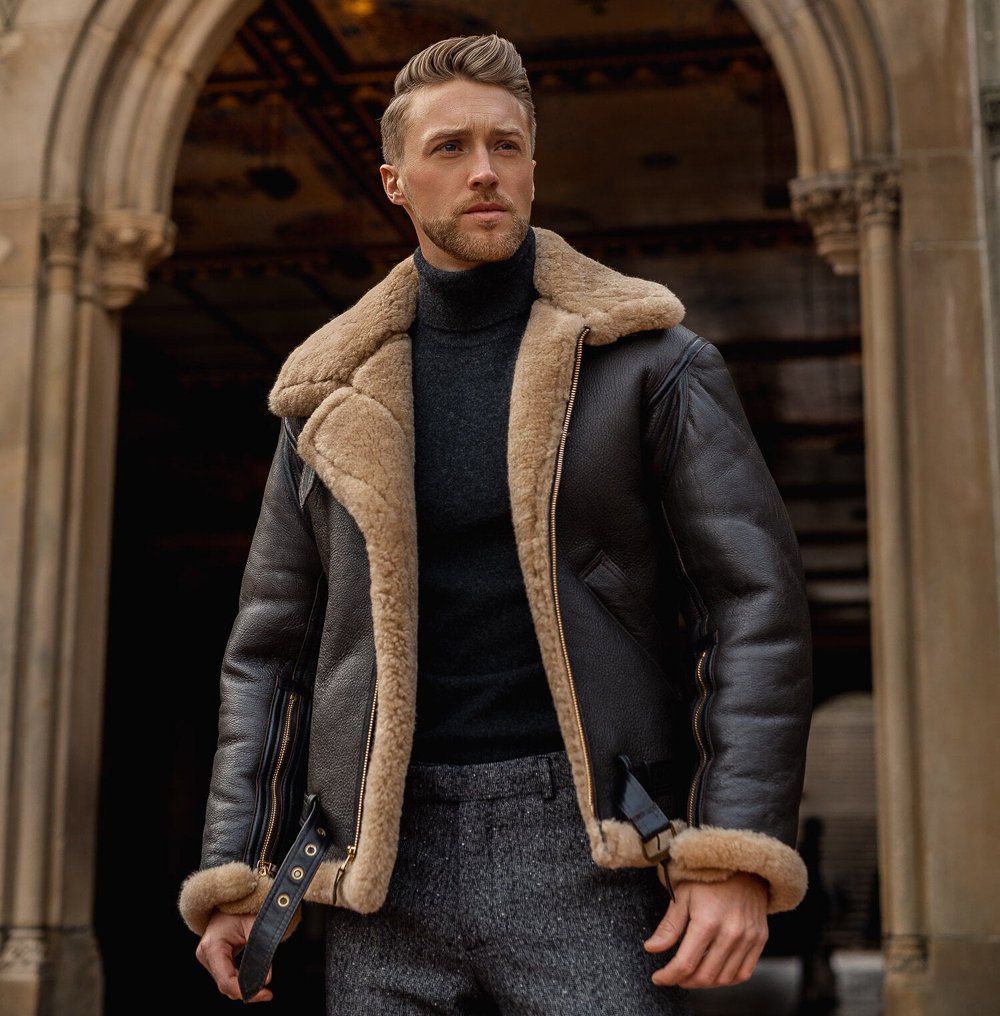 Mens B3 RAF Aviator Sheepskin Shearling Leather Jacket