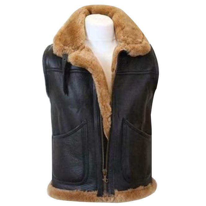 Mens Black Sheepskin Leather Shearling Vest