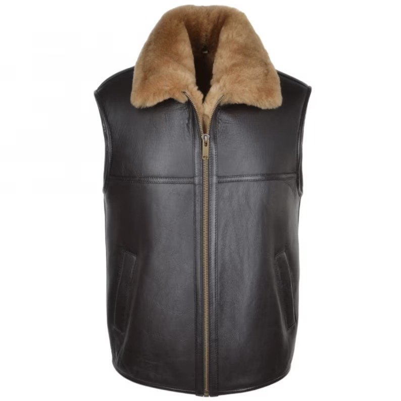 Mens Dark Brown Shearling Leather Vest