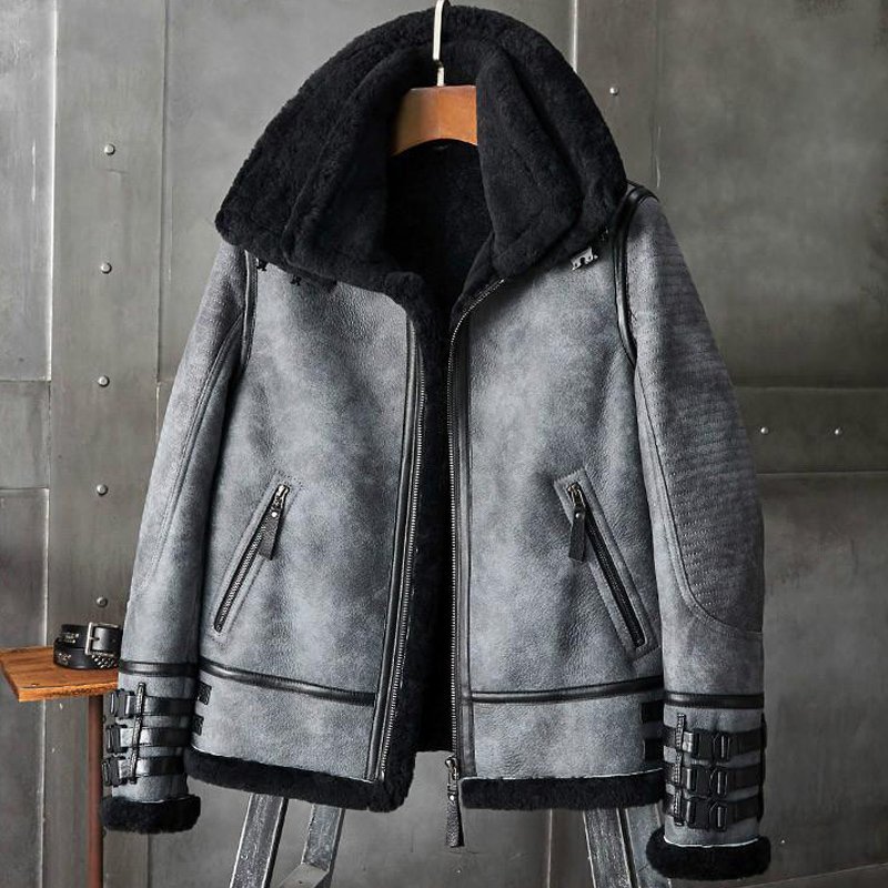 Mens Shearling Coat B3 Bomber Jacket Short Fur Coat Jacket
