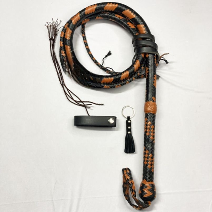 Braided Kangaroo Leather Whip in Black and Tan Color