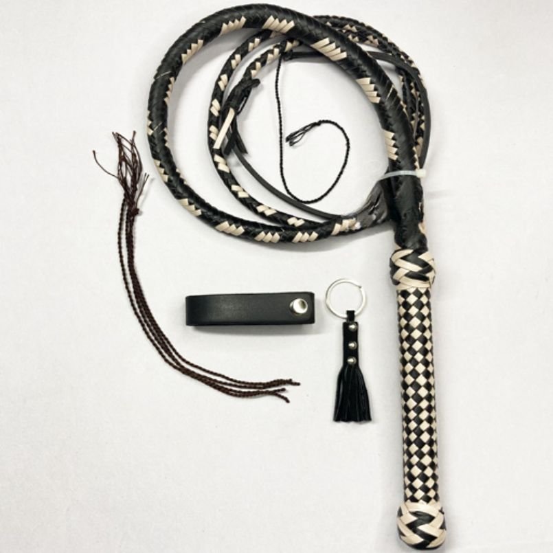 Kangaroo Leather Bullwhip for Sale | Off White and Cream Braiding