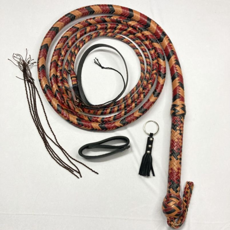 Kangaroo Leather Whip – Professional Bullwhip in Tan, Black, and Red