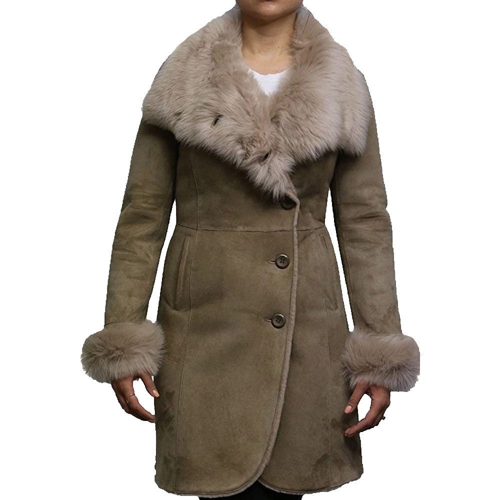 Womens Shearling Sheepskin Coat Suede