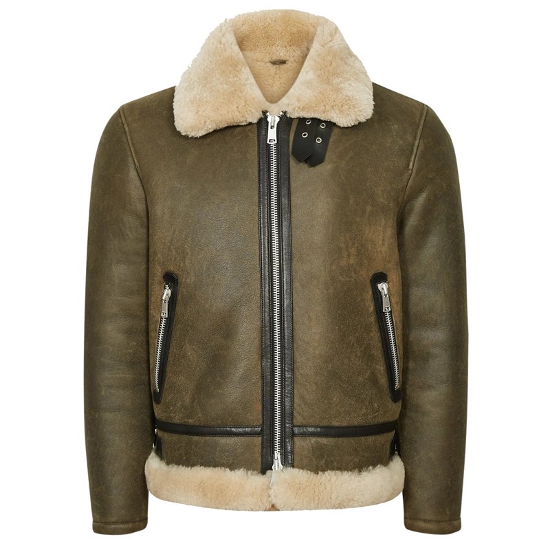 Army Green Shearling Aviator Jacket