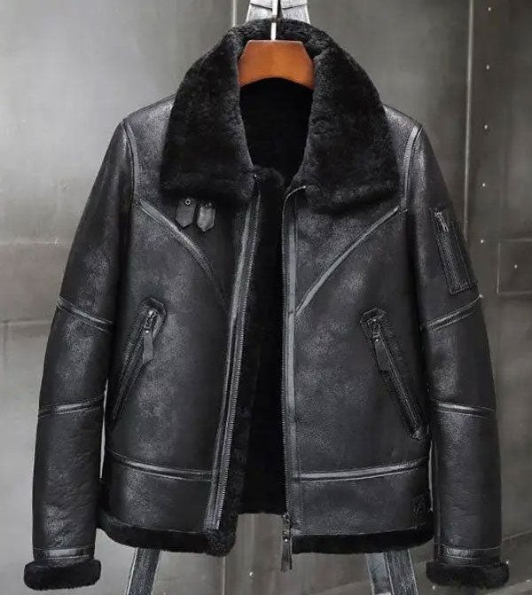 Mens Black Aviator Bomber Leather Jacket