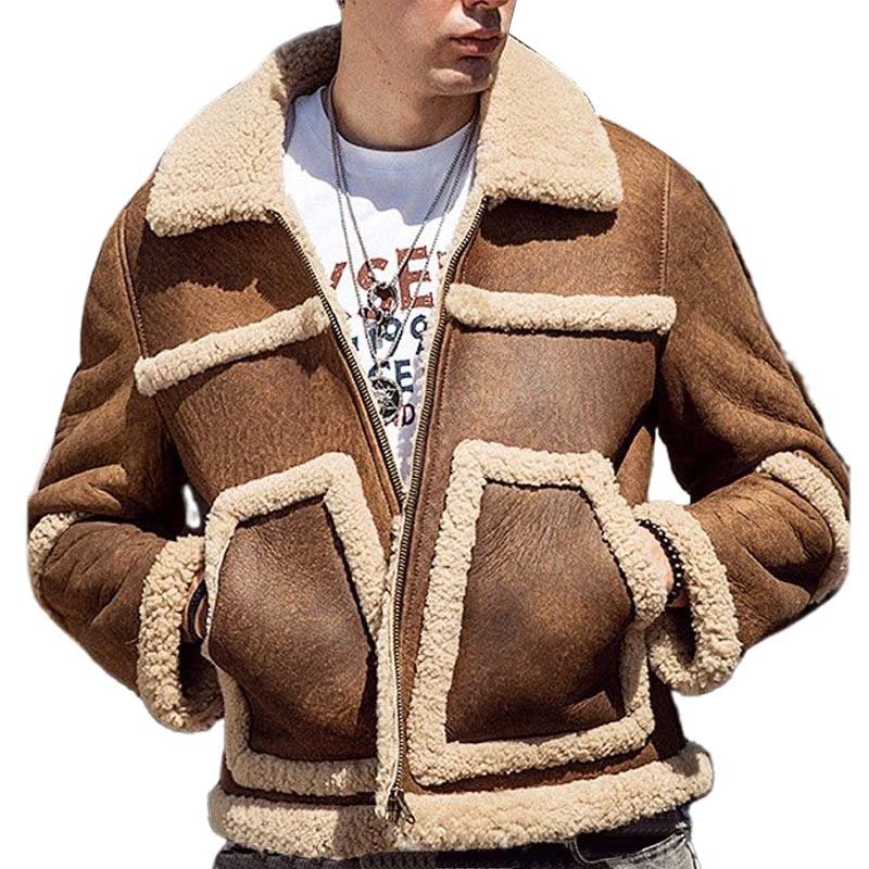Mens Vintage Sheepskin Leather Bomber Aviator Jacket