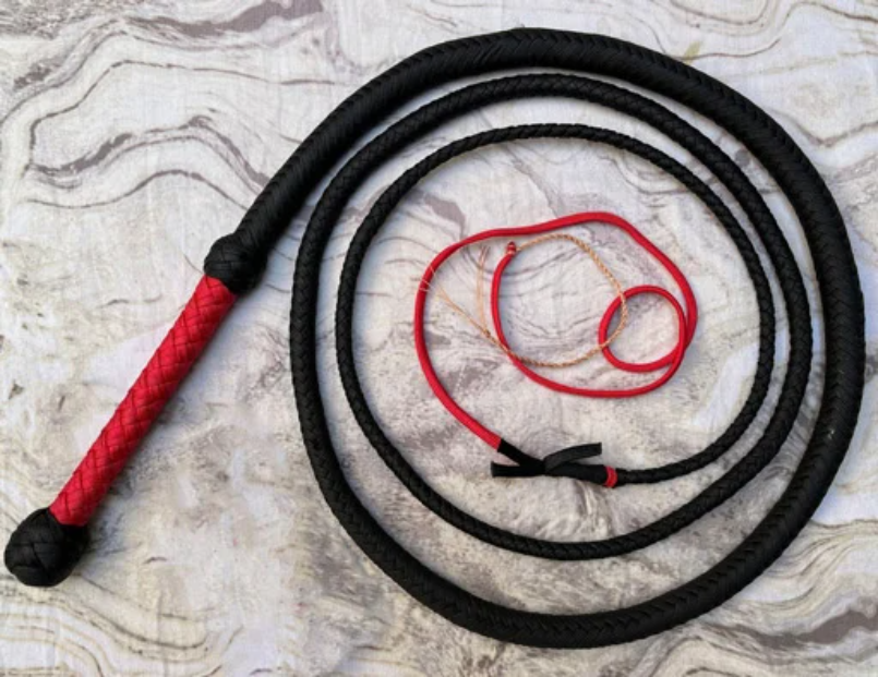 Black and Red Paracord Real Bullwhip | 12/16 Plaits
