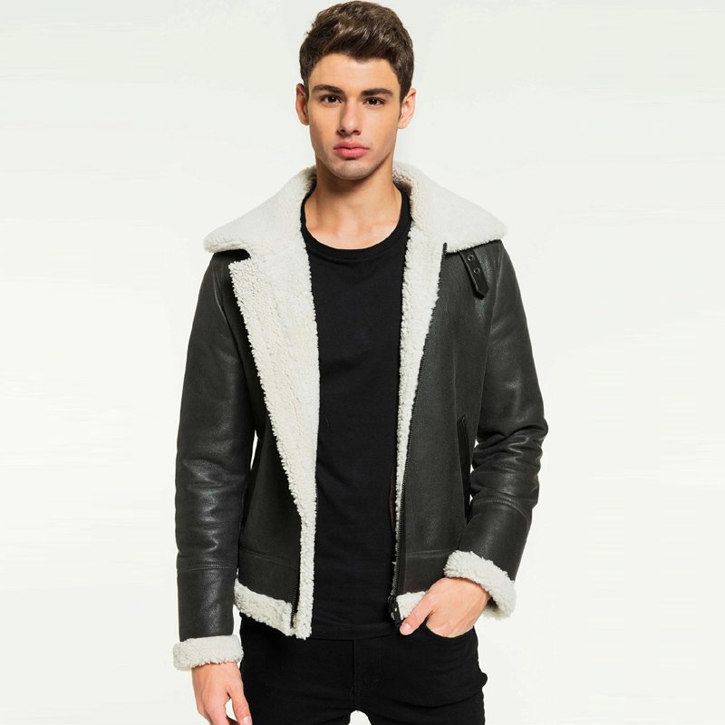 Men Aviator Grizzly Grey Shearling Jacket