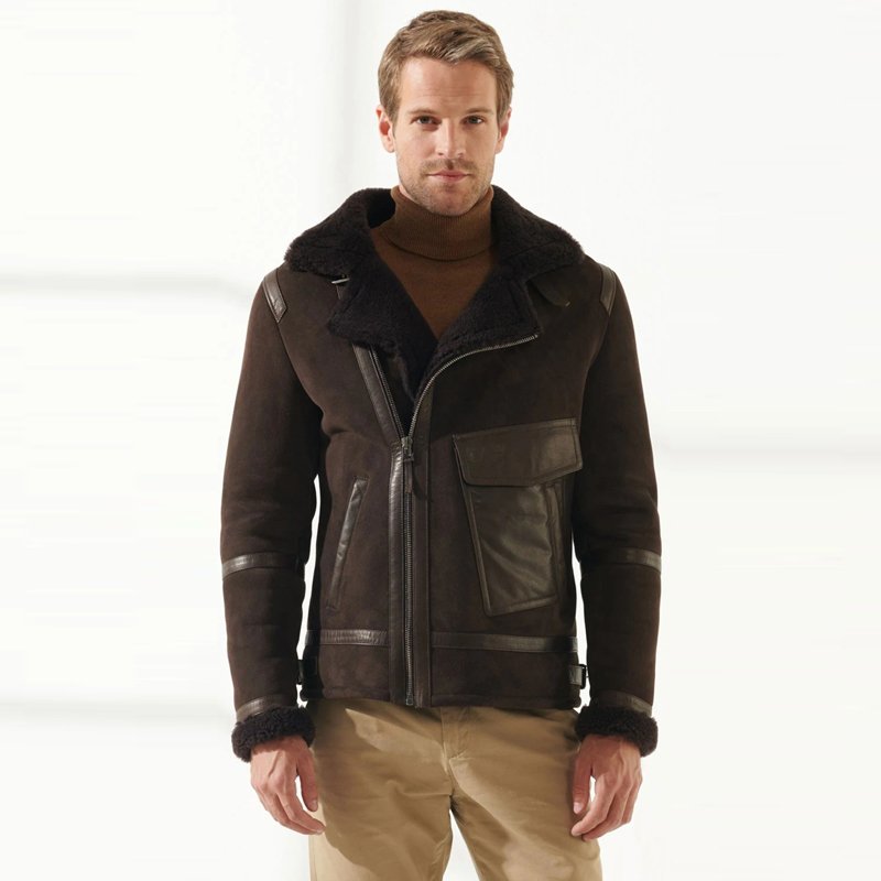 Men Brown Aviator Shearling Jacket