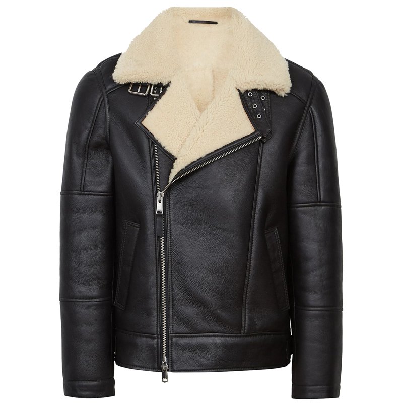 Mens Black Shearling Aviator Jacket