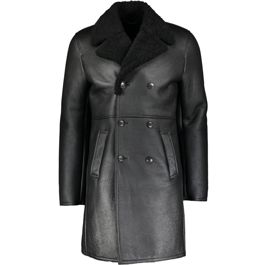 Mens Black Double Breasted Shearling Coat