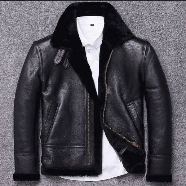 Mens Black Shearling Winter Fur Jacket