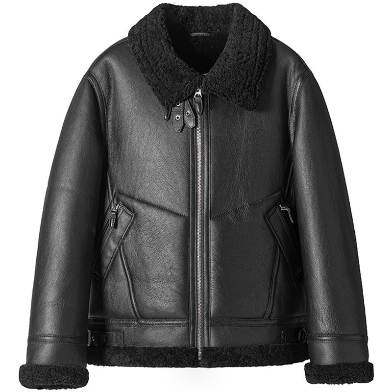 Mens Black Sheepskin B-3 Bomber Jacket
