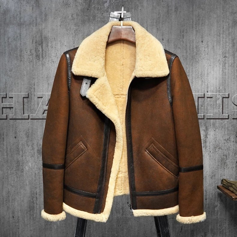 Mens Dark Brown B3 Shearling Leather Jacket