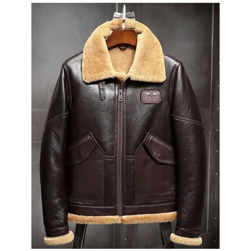 Mens Leather Jacket Fur Coat Airforce B3 Flight Jacket