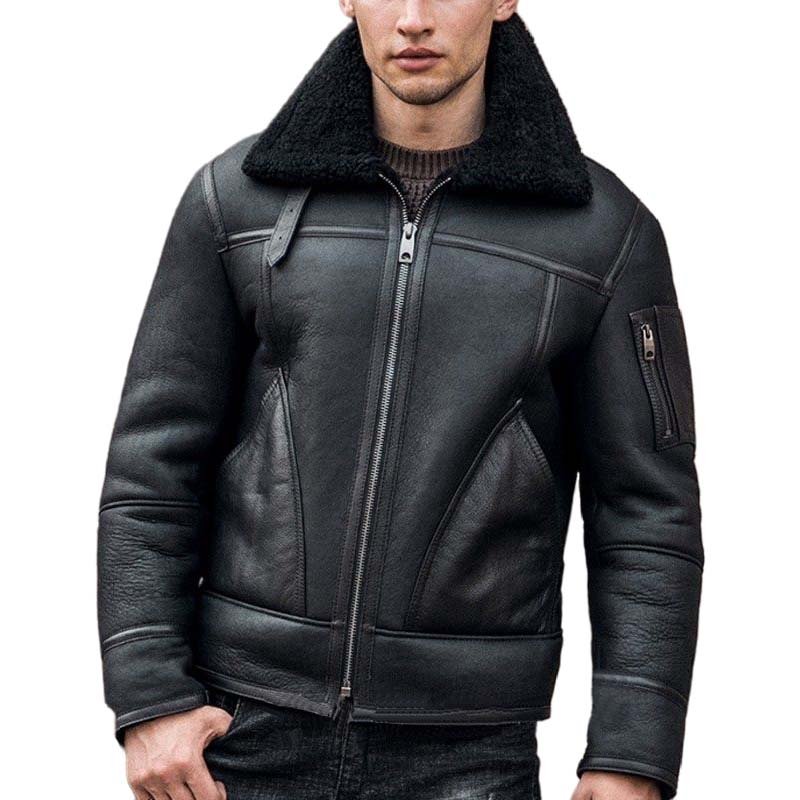 Mens Black Old School Shearling Sheepskin B3 Jacket