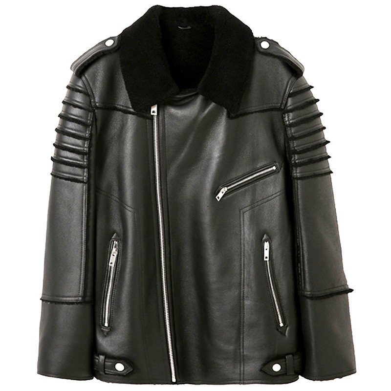 Mens Black Sheepskin Shearling Jacket