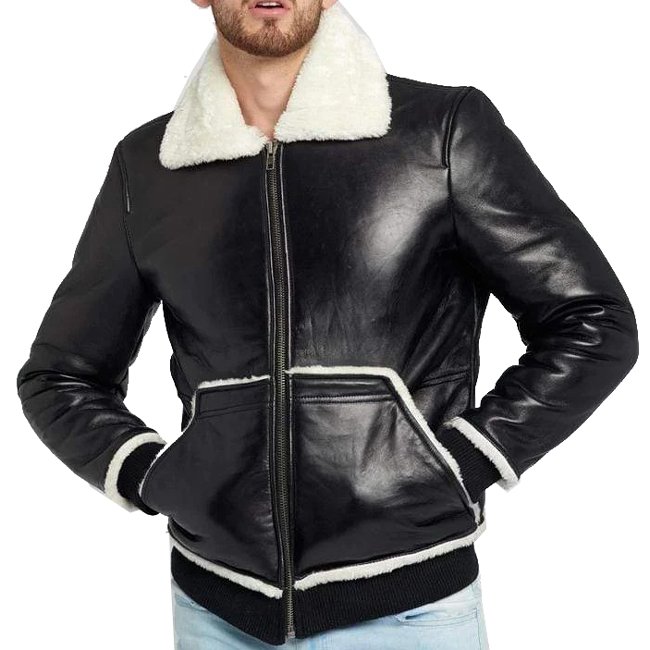 Rib Cuff Shearling Leather Jacket