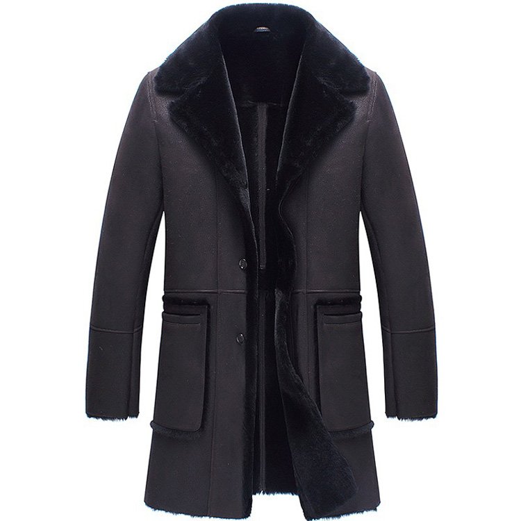 Mens Vintage Black Shearling Sheepskin Trench Coat