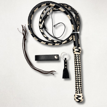 Kangaroo Leather Bullwhip for Sale | Off White and Cream Braiding