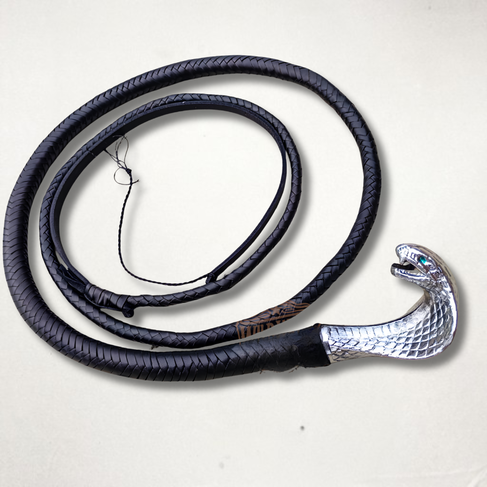 Kangaroo Black Snake Whip Cobra Handle Kangaroo black snake whip with cobra handle handmade leather whip